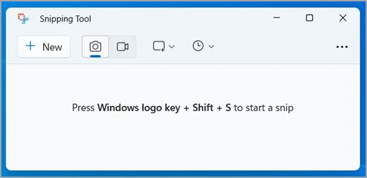 Microsoft screenshot of the Windows 11 Snipping Tool. The New button and camera control are at the top left.