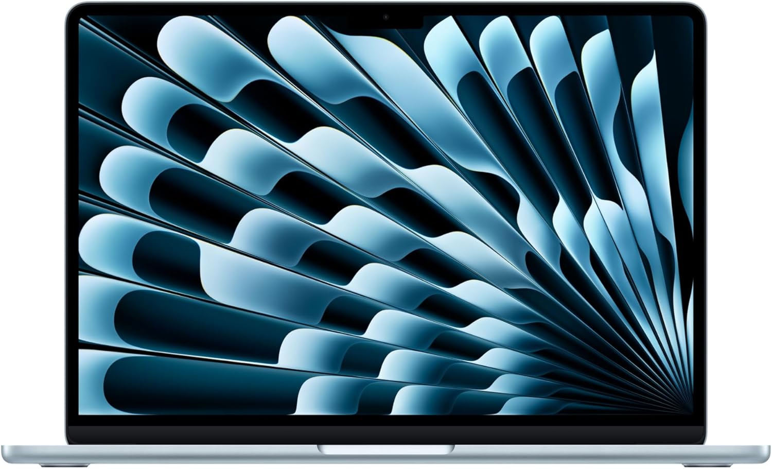 Sky blue Apple MacBook Air 13-inch M5, open with its screen visible