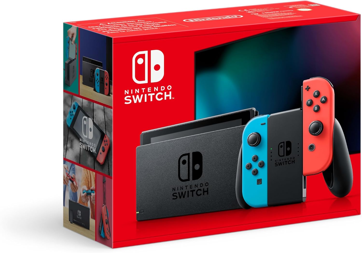 Nintendo Switch with Neon Red and Neon Blue Joy-Con controllers